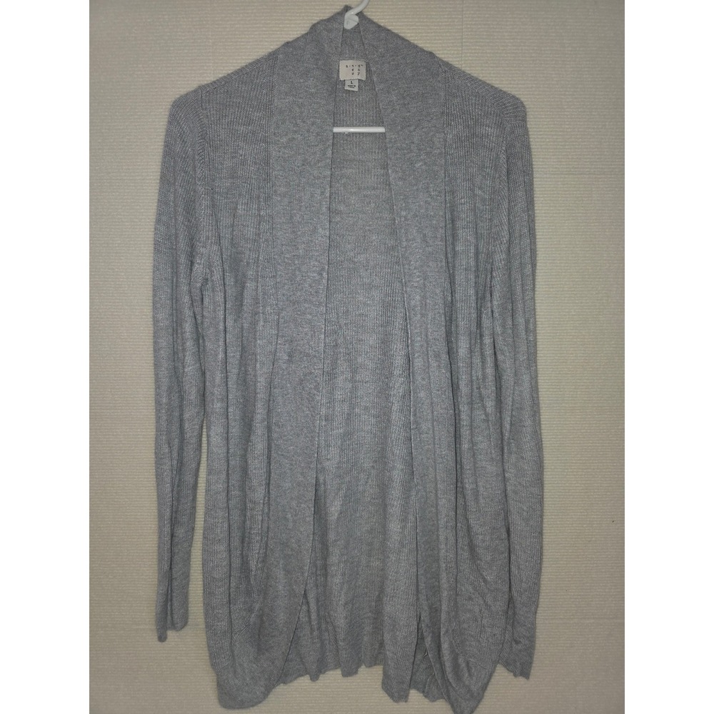 A New Day Womens Gray Ribbed Open Front Cardigan Sweater Large Shawl Collar
